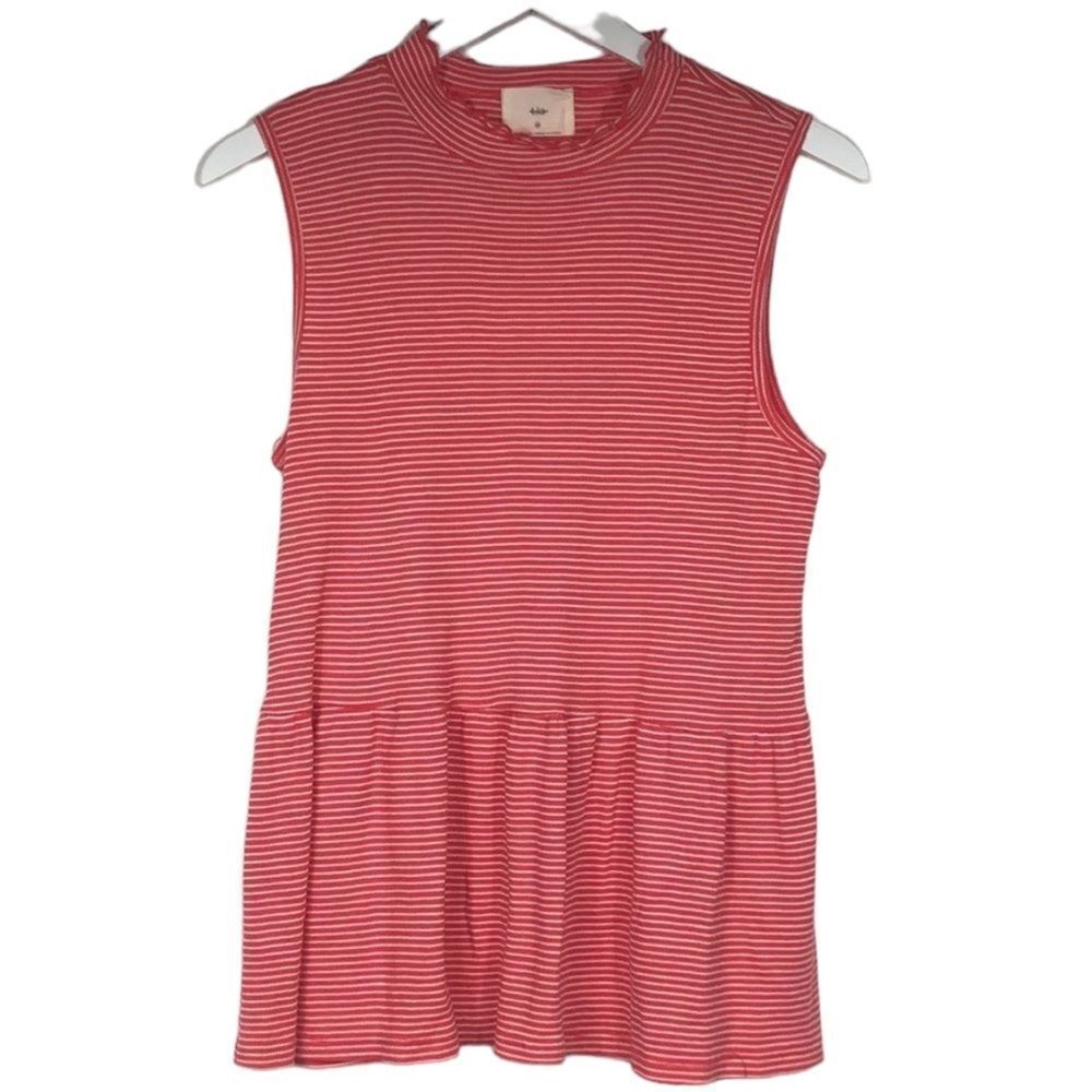 Anthropologie | T.la striped peplum top, NWOT, medium, lettuce-edge mock neck